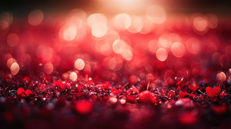 Abstract blurred red background with hearts for Valentine's Day celebration. Abstract bokeh background of red color with many small heart shapes for a romantic or love concept. Flat lay, high-definition, taken with a Canon EOS camera, high-resolution photography. --chaos 30 --ar 16:9 --v 6.1 Job ID: 4bc23eb4-7ad9-4e4b-9550-6f78dbfb5f3cの素材