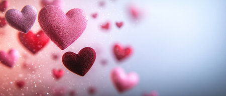 Blurred pink and red hearts floating on a transparent background, in a flat lay composition. --ar 7:3 --v 6.1 Job ID: e16a1417-33c5-48b8-8758-2d52a965de53の素材