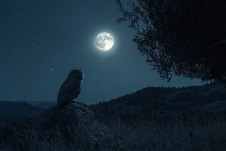 Owl in the moonlight at night, a real photograph, award-winning photographic works, National Geographic-style photos, in the style of National Geographic --ar 3:2 --v 6.1 Job ID: f6dd37e2-1c8e-4282-b407-16f8e3cbccebの素材