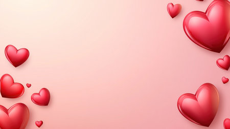 A Valentine's Day background with a pink gradient and scattered red hearts, perfect for creating romantic designs or adding love-themed elements to your projects. White space in the center of the composition for text or graphics. The heart shapes should be in shades of red, scattered around on both sides of an empty white area in the middle. This design is suitable for various applications like mobile app screens, web pages, social media post backgrounds, etc., in the style of vector style, flat design. --chaos 30 --ar 16:9 --v 6.1 Job ID: b0b2cebb-624a-49ff-bece-71a72efc4d2cの素材