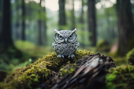 Photograph of a silver owl perched on a branch in a forest, Scandinavian nature photography, award-winning photo, highly detailed. --ar 3:2 --v 6.1 Job ID: bd1b8ed7-b829-421b-ba2a-7477be354074の素材