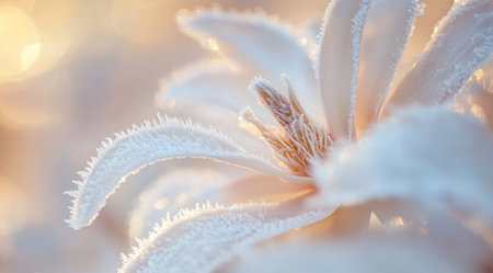 Beautiful white magnolia flowers in frost against the background of dawn, macro photography. --ar 128:71 --v 6.1 Job ID: 55544bc9-fda5-42ed-97d1-6da621d0fd1cの素材