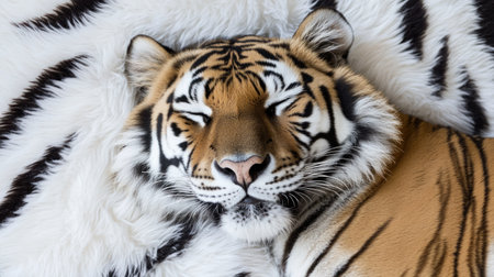 A tiger sleeping on a zebra-skin rug, photorealistic, in the style of National Geographic. --chaos 30 --ar 16:9 --v 6.1 Job ID: 2ade3020-d0e9-432b-8ba1-2a0ce583a665の素材