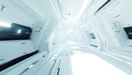 Abstract white futuristic background with a light corridor, a technology and science concept. 3D rendering with copy space for design. --ar 53:30 --v 6.1 Job ID: 84666781-5cfc-4d55-88f4-50c3bbe23256の素材