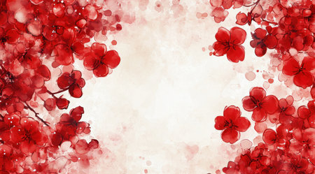 Red cherry blossom background, in the style of Chinese art, vector illustration, watercolor painting, with white space in the center of the composition, high resolution, high detail, high quality. --ar 128:71 --v 6.1 Job ID: 900af845-c731-440d-be2f-4bbdb3e01322の素材