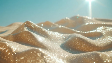 Light blue and gold background with sparkling glitter, bokeh effect, sun rays shining down, shiny sand in the foreground. --chaos 30 --ar 16:9 --v 6.1 Job ID: 08be6765-24d3-4911-bd30-b963b274db9fの素材