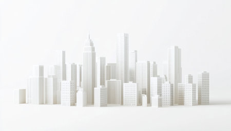 White cityscape model, buildings in the center of the frame, skyscrapers, buildings made from white paper, white background, 3D rendering, isometric view, high-resolution photography, high detail, professional color grading, soft shadows, low contrast, clean sharp focus, film grain effect --ar 53:30 --v 6.1 Job ID: fc38b648-9a2c-4970-bdc6-a534d59137a0の素材