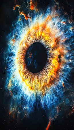 The Eye of God, iris glowing blue and orange, nebula, black background, high-resolution photography, hyper-realistic, hyper-detailed --ar 73:128 --v 6.1 Job ID: 3ec7d76b-6821-43ef-8a1c-f404f4b5de98の素材