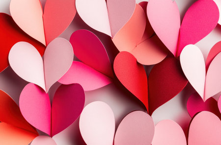 Valentine's Day background with pink and red paper hearts on a white background, vector illustration, detailed, high resolution, professional photograph. The ultra-wide lens, taken in the style of Nikon D850. --ar 23:15 --v 6.1 Job ID: 5d4c69ce-645a-456f-a889-ad5285e846c4の素材
