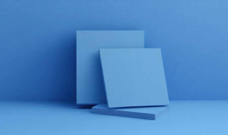 Two blue square cards stacked on top of each other, in a simple minimalistic 3D rendering style, with a solid background color and blue monochromatic colors. --ar 5:3 --v 6.1 Job ID: 6c3ce170-fde6-40ac-9fc1-649c87abd221の素材
