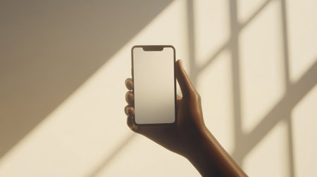 3D cartoon-style image of a hand holding an iPhone with a blank screen mockup in an office room, against a white background, with bright colors and a simple design reminiscent of Pixar's quality. --chaos 30 --ar 16:9 --v 6.1 Job ID: 372eef9a-ee41-4a1e-ba4e-795f4427b898の素材