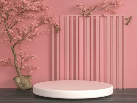 3D render, an abstract minimal pink background with an empty stage for product presentation and a round podium in a pastel color. --ar 4:3 --v 6.1 Job ID: c70ed4b7-bbb2-4faf-9e56-38f586ad6d1dの素材