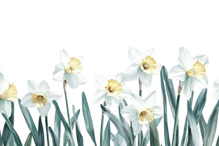 White daffodils against a white background, captured in high-definition photography. --ar 3:2 --v 6.1 Job ID: 923db8e9-90d8-4fa1-8097-b57f90309d6bの素材