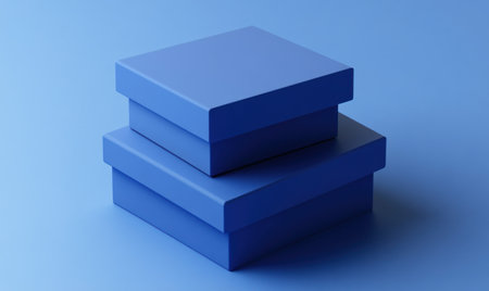 Two blue square boxes stacked on top of each other, isometric angle, 3D rendering, minimalistic, simple, smooth gradient background, blue color scheme, soft lighting, close-up, high resolution, high detail, high quality. --ar 5:3 --v 6.1 Job ID: 45ae22fb-ec40-46ed-9ffc-cbb05ebc8affの素材