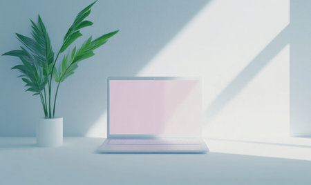 3D isometric view of a white laptop, floating in the air, with an empty screen, against a white background. The design is simple, minimalistic, and monochromatic, created using Octane Render in Blender. --ar 5:3 --v 6.1 Job ID: 09cada75-12a0-4272-84cc-7c7483b61d9dの素材