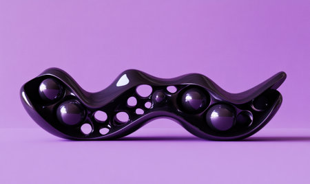 3D render of an abstract, minimalistic, twisted object with spheres on a purple background. --ar 5:3 --v 6.1 Job ID: 237b7712-0a9d-40d4-a065-34c95eaf5185の素材