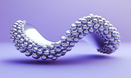 3D render of an abstract, minimalistic, twisted object with spheres on a purple background. --ar 5:3 --v 6.1 Job ID: 237b7712-0a9d-40d4-a065-34c95eaf5185の素材