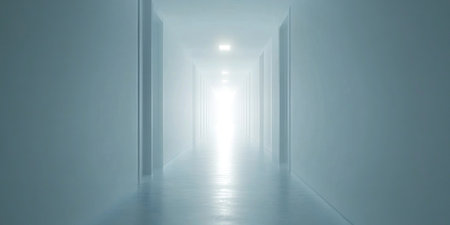 3D render of an empty white corridor with light at the end, minimalistic. --ar 2:1 --v 6.1 Job ID: 2c0d1439-c255-4d1e-ab18-82ddb9517c43の素材
