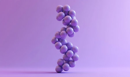 3D render of an abstract, minimalistic, twisted object with spheres on a purple background. --ar 5:3 --v 6.1 Job ID: 237b7712-0a9d-40d4-a065-34c95eaf5185の素材