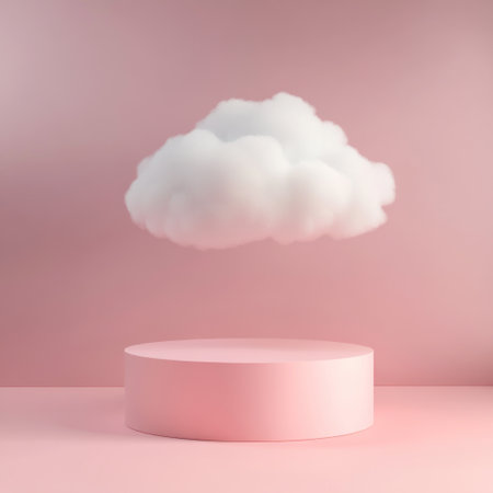 3D render of a podium with a cloud on a pink background, a minimal abstract geometric composition. --v 6.1 Job ID: e490edd5-ad2c-4c7d-9c61-a618665b50fbの素材