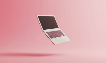 3D isometric view of a white laptop mockup floating on a solid background, minimalistic, monochromatic, hyper-realistic, high-resolution photography. --ar 5:3 --v 6.1 Job ID: 387253ea-f1a0-426c-93ea-c5dd5b32bfdbの素材