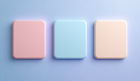 3D rendering of simple square shapes in pastel colors for a mobile app interface design mockup, minimalistic and clean, pastel background, high resolution. --ar 26:15 --v 6.1 Job ID: c1485ab1-df75-4b77-9c27-5bda589d270eの素材
