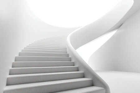 3D render of a white, modern concrete staircase, with a background that has ample copy space. The image is hyper-realistic. --ar 3:2 --v 6.1 Job ID: 1b821f64-7f95-4ff2-9578-f3d8c871336aの素材