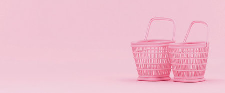 3D rendering of two shopping basket icons isolated on a pink background with copy space, a minimal concept, studio lighting, high-resolution photography, insanely detailed, stock photo quality. --ar 12:5 --v 6.1 Job ID: ce3f2608-13f0-412f-97e4-e97acb77a9efの素材
