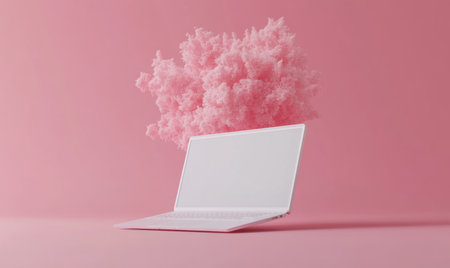3D isometric mockup of a white laptop, made of matte plastic material, floating in the air on a plain background, with a centered composition, minimalistic and simple design, using a neutral color palette, created through high-resolution photography, resulting in a hyper-realistic appearance. --ar 5:3 --v 6.1 Job ID: 422320dc-94b3-4f33-bda8-885ffb98c6ecの素材