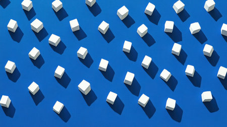 3D isometric cubes on a royal blue background, vector illustration with simple shapes. --chaos 30 --ar 16:9 --v 6.1 Job ID: 49fe19f5-53d6-41b2-bdf9-50591bedf572の素材