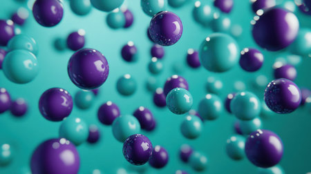 3D render of floating purple and teal spheres on a solid background, simple shapes, minimalist design, cartoon style, low detail, minimal shading, cute, purple and green color palette. --chaos 30 --ar 16:9 --v 6.1 Job ID: 216bb7c1-87d9-46eb-ae45-12a3182b74a1の素材