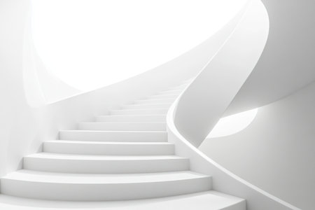3D render of a white, modern concrete staircase, with a background that has ample copy space. The image is hyper-realistic. --ar 3:2 --v 6.1 Job ID: 1b821f64-7f95-4ff2-9578-f3d8c871336aの素材