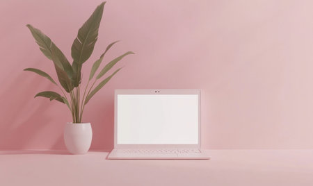 3D isometric view of a white laptop mockup floating on a solid background, minimalistic, monochromatic, flat lay, centered, high resolution, Octane render, studio lighting, product photography, isolated on the edges, no shadows, white blank screen, plain white interior background. --ar 5:3 --v 6.1 Job ID: 9878eea9-bab6-498c-b787-90c112c7d3dcの素材