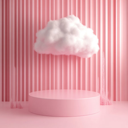 3D render of a podium with a cloud on a pink background, a minimal abstract geometric composition. --v 6.1 Job ID: e490edd5-ad2c-4c7d-9c61-a618665b50fbの素材