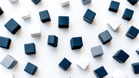3D simple isometric cubes on a white background, in blue and grey colors, with soft, smooth lighting and fine detail, in the style of an ultra-minimalistic product still life photography in the style of Atey Ghailan and Mary Blair. The composition is a flat, front-view shot with a centered focus. --chaos 30 --ar 16:9 --v 6.1 Job ID: 84ead0ee-b671-43f1-8ff9-4cae179be493の素材