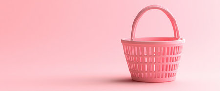 Minimalist pink background with a shopping basket icon, a simple design, 3D rendering, no text or other elements, and a pastel color palette for e-commerce advertising. --ar 12:5 --v 6.1 Job ID: e7844f30-6c90-4546-b867-bc89a3636b4bの素材