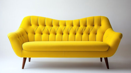 Modern living room with a yellow sofa and white walls, Scandinavian interior design of modern home decor. --chaos 30 --ar 16:9 --v 6.1 Job ID: 2a910564-251e-4b18-a476-fe3707e904bbの素材