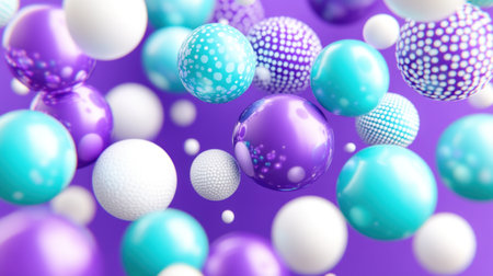 3D render of floating purple and teal spheres on a solid background, simple shapes, minimalistic design, simple colors, purple gradient background. --chaos 30 --ar 16:9 --v 6.1 Job ID: fa260f60-1963-4f51-a7da-4611b605ec7aの素材