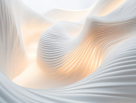 Abstract white background with wavy lines, soft lighting, and a shadow effect. Simple, modern-style wallpaper for presentation design, a concept of creativity and innovation in technology or digital marketing. --ar 4:3 --v 6.1 Job ID: 10f0b83d-f206-4400-a008-807616f10ee1の素材