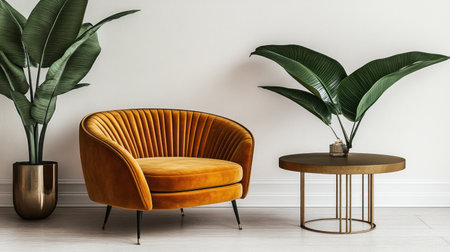 A white wall with a yellow armchair and coffee table, a modern interior design, a green plant in the corner of the room, and a minimalist style. The background is clean and bright, with high resolution and detailed details. A bright indoor scene, a modern home environment, and a warm color tone create an atmosphere that brings comfort to people. --chaos 30 --ar 16:9 --v 6.1 Job ID: 4845744d-3a02-4cc6-a58b-660450859ee4の素材