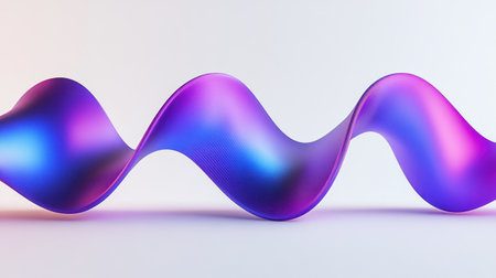 Colorful fluid wave shapes on a white background, a 3D rendering illustration of wavy ribbons for banner design. Abstract background with long, twisted lines in purple and blue colors. --chaos 30 --ar 16:9 --v 6.1 Job ID: 287be1d9-2e62-4e89-9f82-85833b47411cの素材