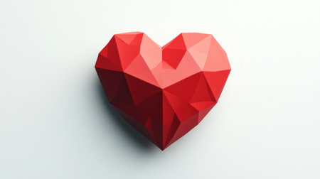 A low-poly red heart on a white background, photographed in a flat lay, front view, with high-resolution details, professional color grading, soft shadows, and minimal contrast for a photorealistic rendering. The object is isolated on a pure white background with a simple design. --chaos 30 --ar 16:9 --v 6.1 Job ID: 2045e07d-2c1d-4d8f-9ccb-ef00c321158eの素材