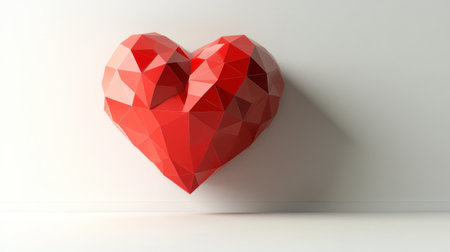 A red heart icon made of low-poly geometric shapes, on a white background, in a vector illustration style, with a flat design and 3D rendering, in high resolution and high quality. --chaos 30 --ar 16:9 --v 6.1 Job ID: c951aaf8-0a78-4eb3-aecb-7e810b43984fの素材