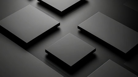 Black geometric background with abstract patterns and shadows, creating an elegant wallpaper for web design or graphic designs. The pattern of squares creates depth in the composition, providing a modern aesthetic. Black geometric background with copy space. --chaos 30 --ar 16:9 --v 6.1 Job ID: bf594b34-5b31-49a3-a212-18681a768edaの素材
