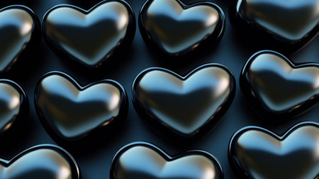 Black heart background. Black abstract pattern with black hearts. Background for love, Valentine's Day, or a wedding ceremony. Abstract minimalistic 3D rendering. Flat lay. High resolution. --chaos 30 --ar 16:9 --v 6.1 Job ID: 4780d968-2e35-4a41-9408-1009888a73e9の素材