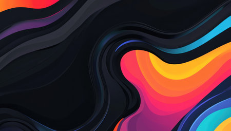 Black background, a rainbow color gradient flowing on the right side of the screen, black and white graphic design style, minimalist composition, delicate lines, curved shapes, high-contrast colors, high resolution, bright light effects, colorful curves, and a mysterious atmosphere. The overall effect is simple, elegant, modern, stylish, and eye-catching. --ar 53:30 --v 6.1 Job ID: 43b2575e-3431-4c36-ace5-c16eef0c8137の素材