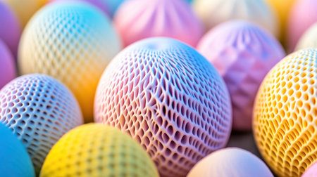 Close-up of colorful 3D-printed objects, showcasing intricate patterns and textures in vibrant colors. The focus is on the unique shapes created by advanced printing technology. --chaos 30 --ar 16:9 --v 6.1 Job ID: 7882f1df-eb4d-47e9-8e45-0b0f854add6aの素材