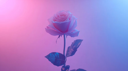 A soft pink rose on a pastel background, symbolizing love and romance for Valentine's Day or Mother's Day. Isolated in the style of digital photography, stock photo, bokeh panorama, feminine, high resolution, super detailed, wide-angle lens, close-up, macro, color gradient background, studio lighting, Nikon D850. --chaos 30 --ar 16:9 --v 6.1 Job ID: cfe2c30c-e76a-429c-b0b1-dec10560ca10の素材