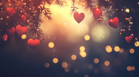 A red rose with hearts in the background, a bokeh effect, a Valentine's Day banner, a blurred background, dark colors, a digital art style, red roses, red and pink lights, red heart shapes. --chaos 30 --ar 16:9 --v 6.1 Job ID: bec2901b-84d6-4445-884d-f17d2325af93の素材