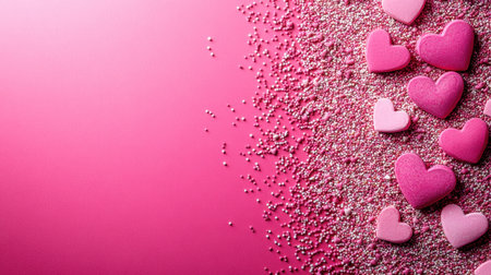 Pink background with tiny pink and white hearts, pink heart sprinkles on the right side of the banner, flat lay, top view, copy space concept, wide banner for text or title, pastel color, minimal style, pink gradient background, flat lay, top view, copy space concept, wide banner for text or title, pastel color, minimalist style, flat lay, top view, copy space concept, wide banner for text or title, pastel color, minimalistic style, flat lay, top view, copy --chaos 30 --ar 16:9 --v 6.1 Job ID: 1ba93ebe-e182-4262-b9af-388dd311979eの素材